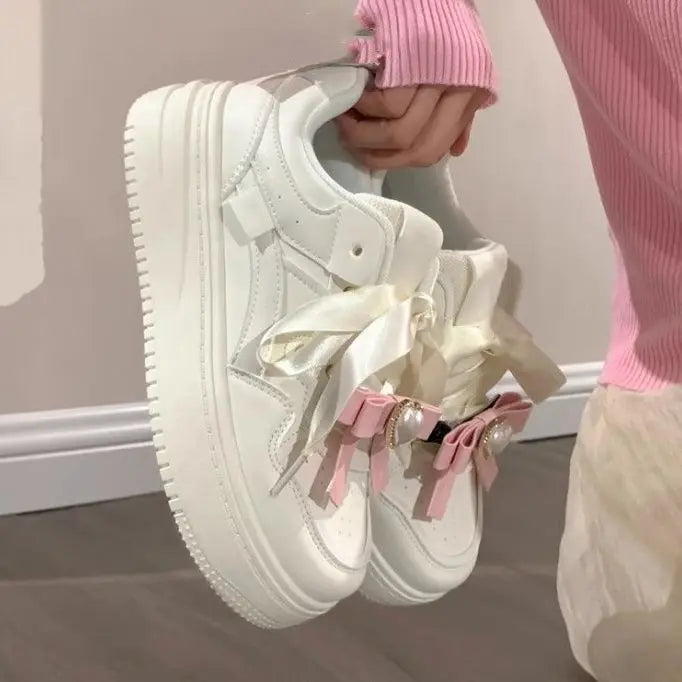 LIZAKOSHT  -  Kawaii White Women's Sneakers Sports Shoes Flats Spring Summer Tennis Female Platform Vulcanize Skateboard Korean Footwear