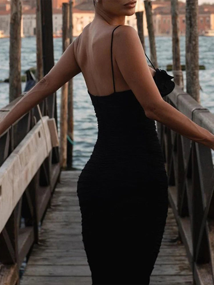 LIZAKOSHT  -  Sexy Tight Ruffly V-neck Women's Dresses Spring New Sleeveless Backless Slim Suspender Dress Female Vintage Lady Holiday Robe