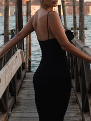 LIZAKOSHT  -  Sexy Tight Ruffly V-neck Women's Dresses Spring New Sleeveless Backless Slim Suspender Dress Female Vintage Lady Holiday Robe