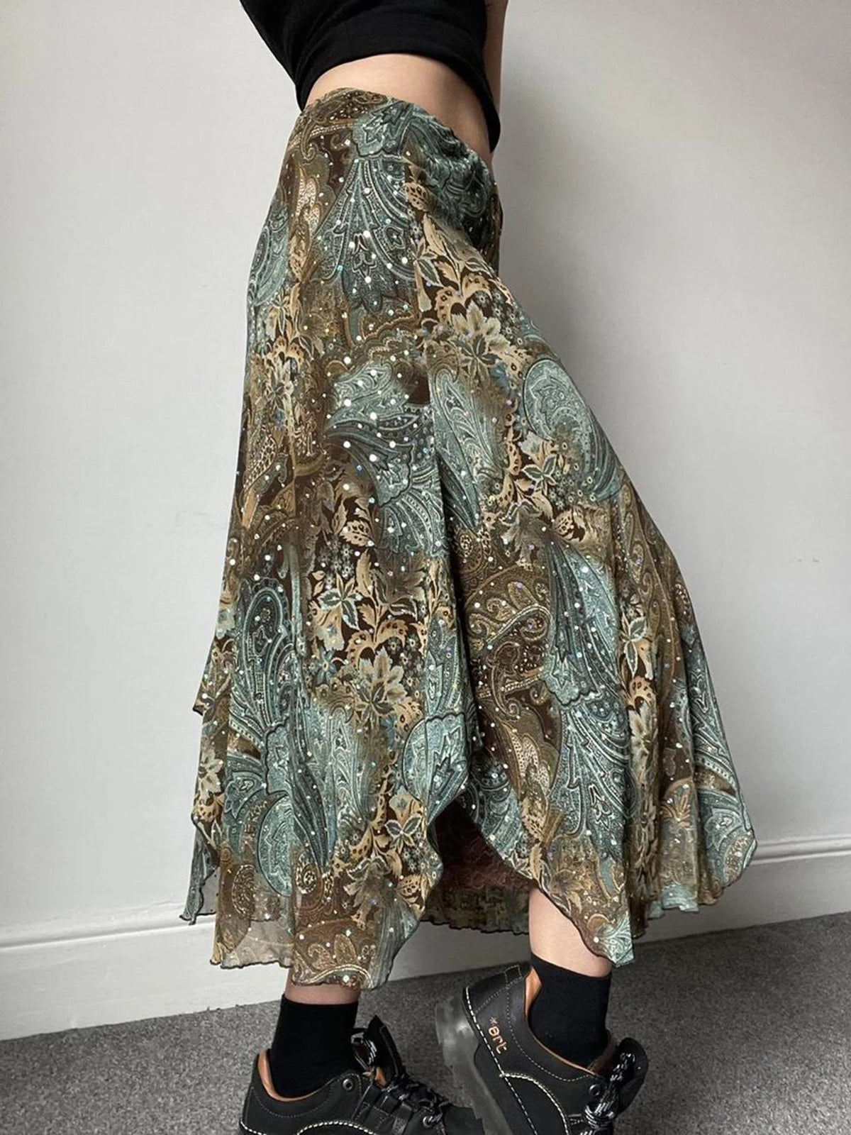 LIZAKOSHT  -  Mori Girl style Half Body Skirt Vintage Printed Patchwork Skirts Basic Fashion Aesthetic Woman‘s Clothing Summer