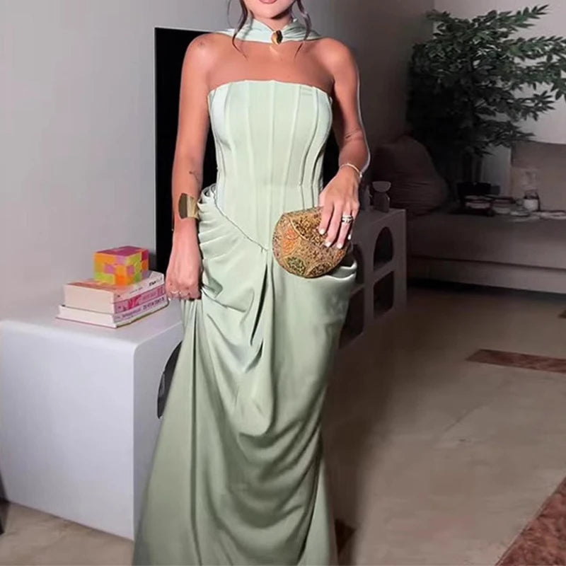 LIZAKOSHT  -  Hip Skirt Slim Fit Luxury Sense Temperament Celebrity Bandeau Waist Pressed Pleated Long Skirt
