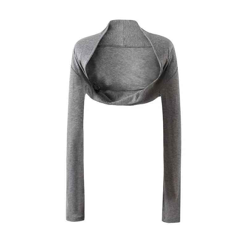 LIZAKOSHT  -  Women Long Sleeve Cropped "Take A Walk" Fitted Arm Warmers Tencel Wool Wrap Tee