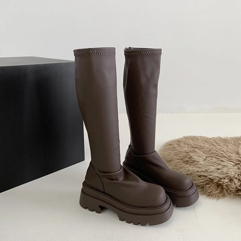 LIZAKOSHT  -  Shoes Women's Rubber Boots Rain Med Rome Hoof Heels Fabric PU Cotton Shoes Med Heel Boots Rubber Rome Fabric PU Hoof