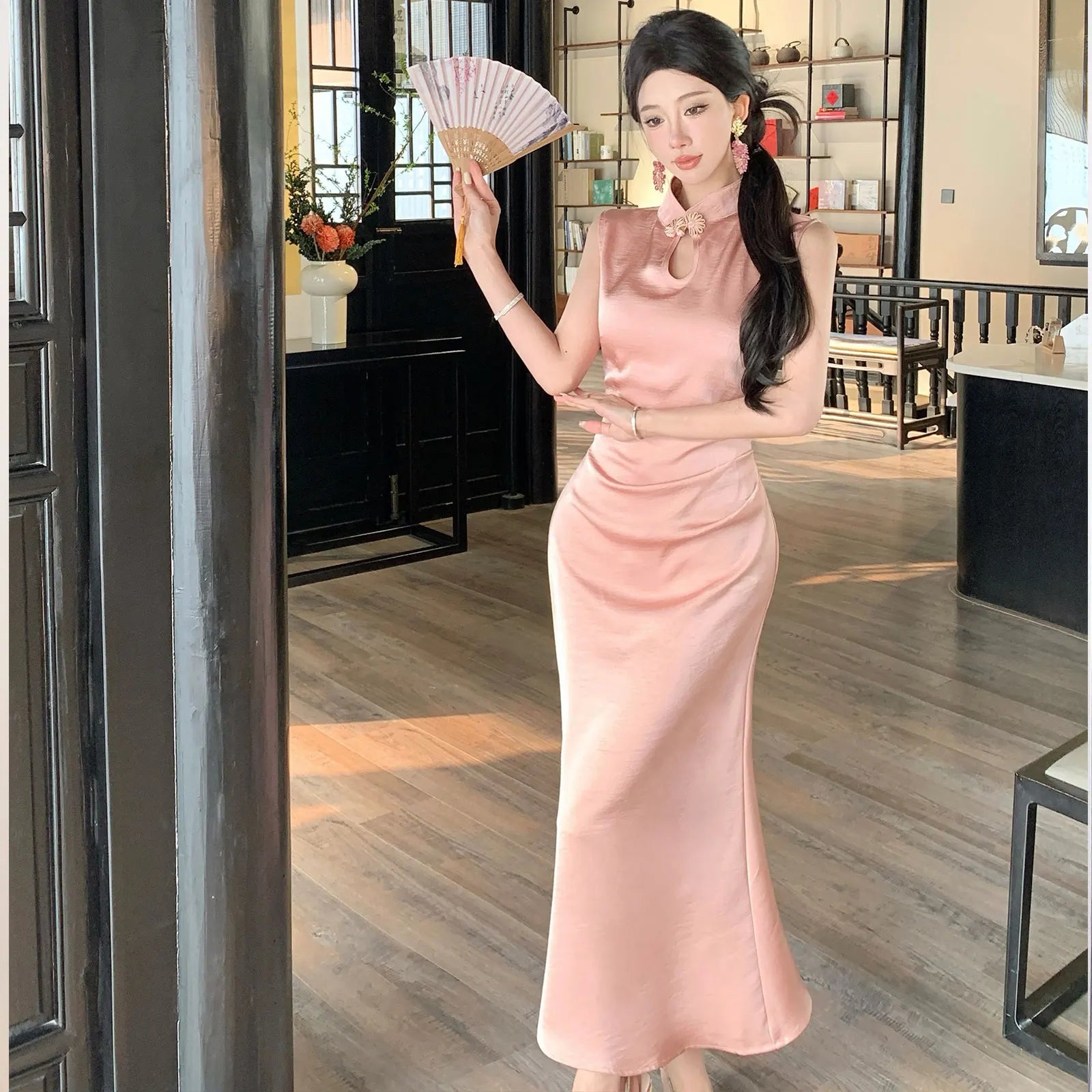 LIZAKOSHT  -  Ele Long  Dr Svel Satin Evening Gown Women's Faionable Retro Sle Maxi Dr for Banquet Summer New