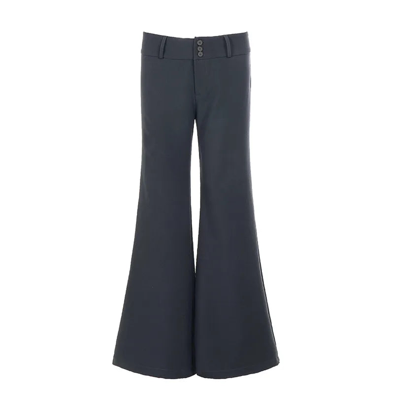 LIZAKOSHT  -  Y2K American Old Money Three Button Low Waist Slimming Slightly Flared Suit Pants Women Low Waist Loose Floor Hugging Wide Leg