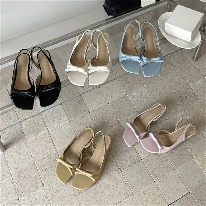 LIZAKOSHT  -  Fashion Elegant Square Toe Butterfly Knot Women Sandals Summer Thin Low Heels Banquet Dress Casual Shoes