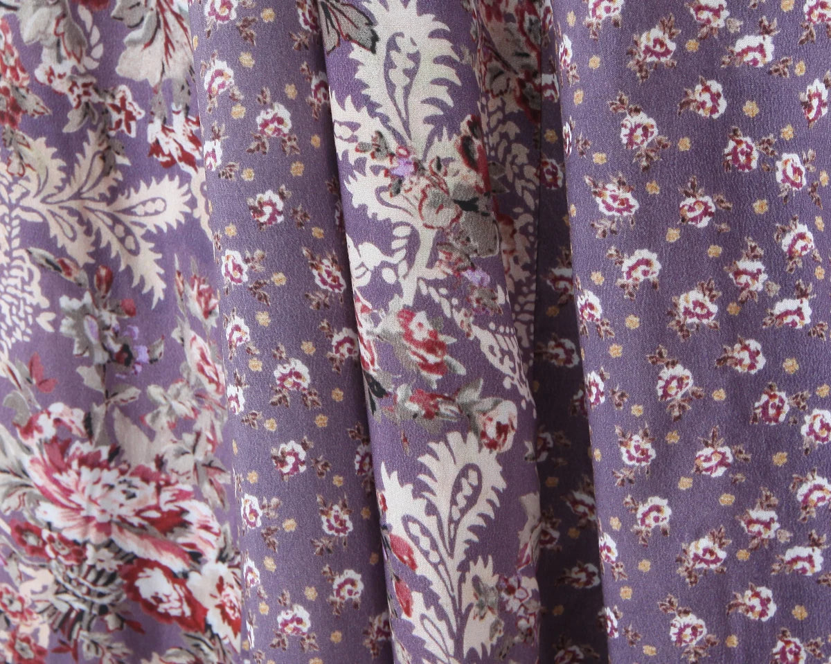 LIZAKOSHT  -  Holiday Purple Paisley Floral Print Sling Dress Women Bow O neck Cross bandage Back Zipper Low Waist Swing Dresses Vestidos Robe