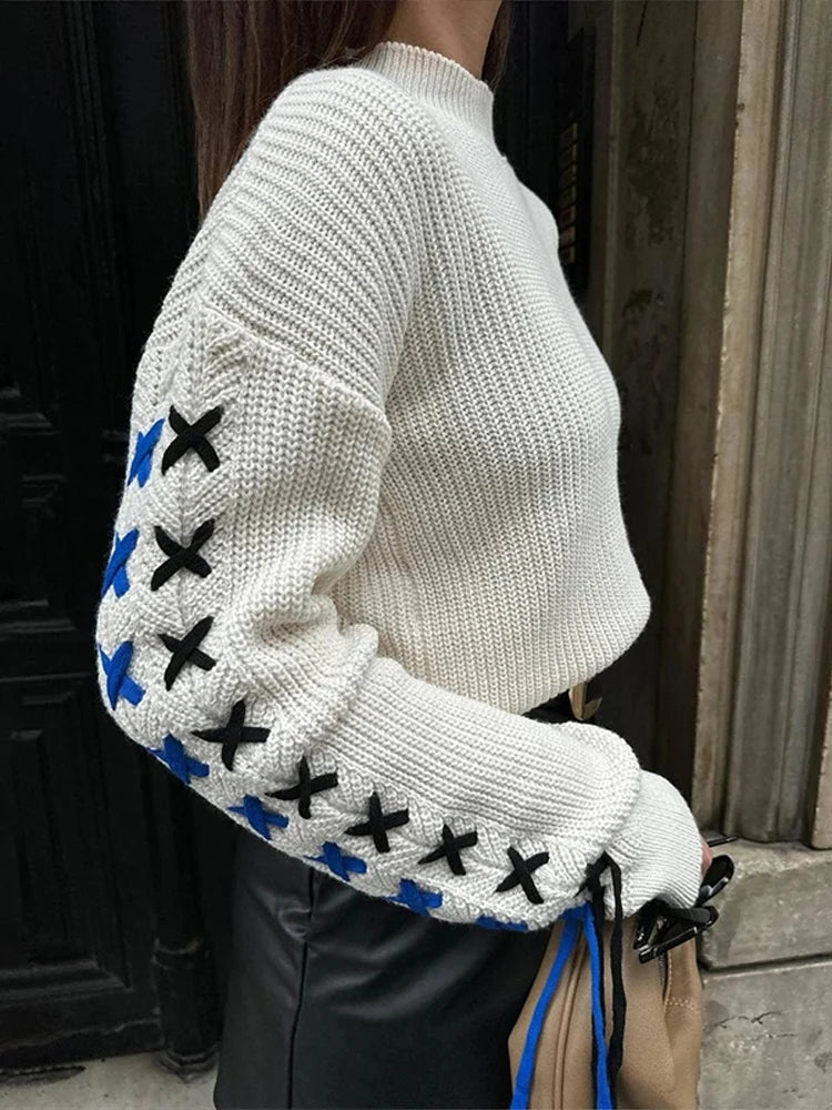 LIZAKOSHT  -  Solid  Loose Round Neck Sweater Women New Fashionable Lace Up Bow Pullover Sweaters Long Sleeved Casual Knitted Tops 2025