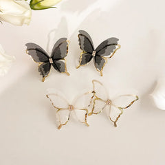 LIZAKOSHT Fashion Design Crystal Chiffon Butterfly Earring Gauze Wing For Women Girls High Grade Insect Shaped Stud Ear Jewelry Party Gift
