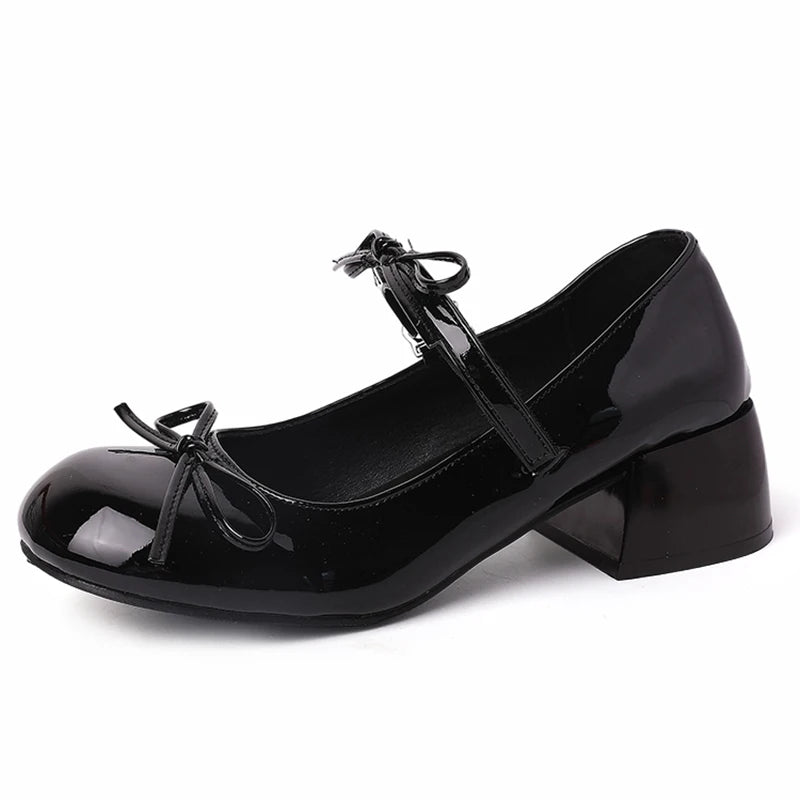 LIZAKOSHT  -  Thick Heel Women Mary Jane Shoes Fashion Shallow Butterfly-knot Shoes Spring Autumn Wedding Party Shoes