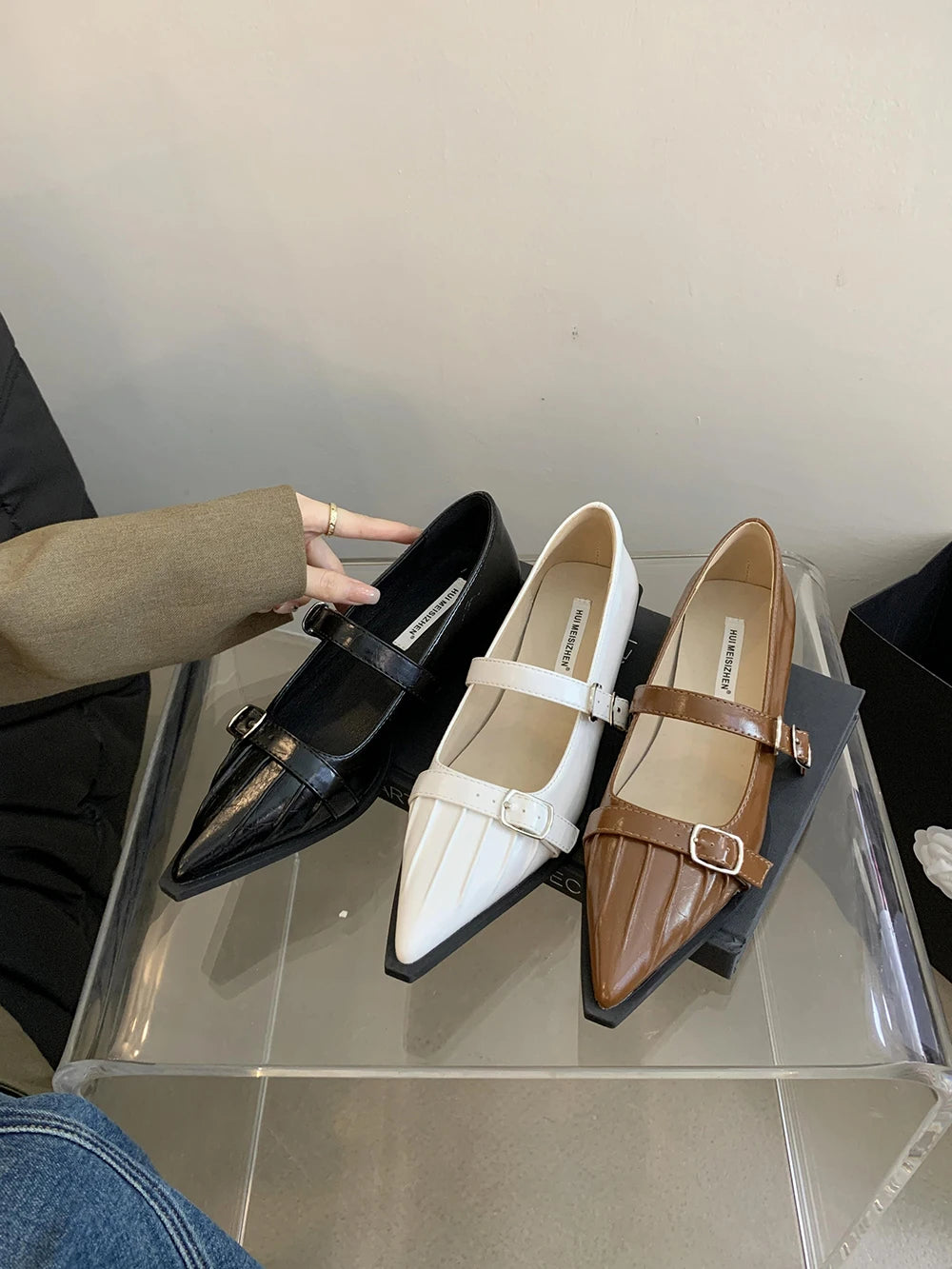LIZAKOSHT -  Pointed Toe Women Loafers 2024 New Arrivals Black Brown White Fashion Dress Shoes Belt Buckle Black White Brown Party Low Heeled
