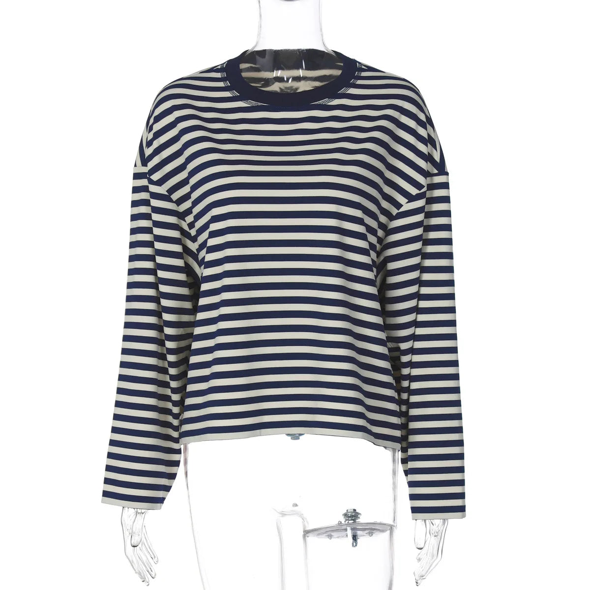 LIZAKOSHT  -  Casual Striped T-shirts for Women 2025 Autumn O-neck Long Sleeve Loose Tops Tees Female Contrast Color T Shirt Streetwear