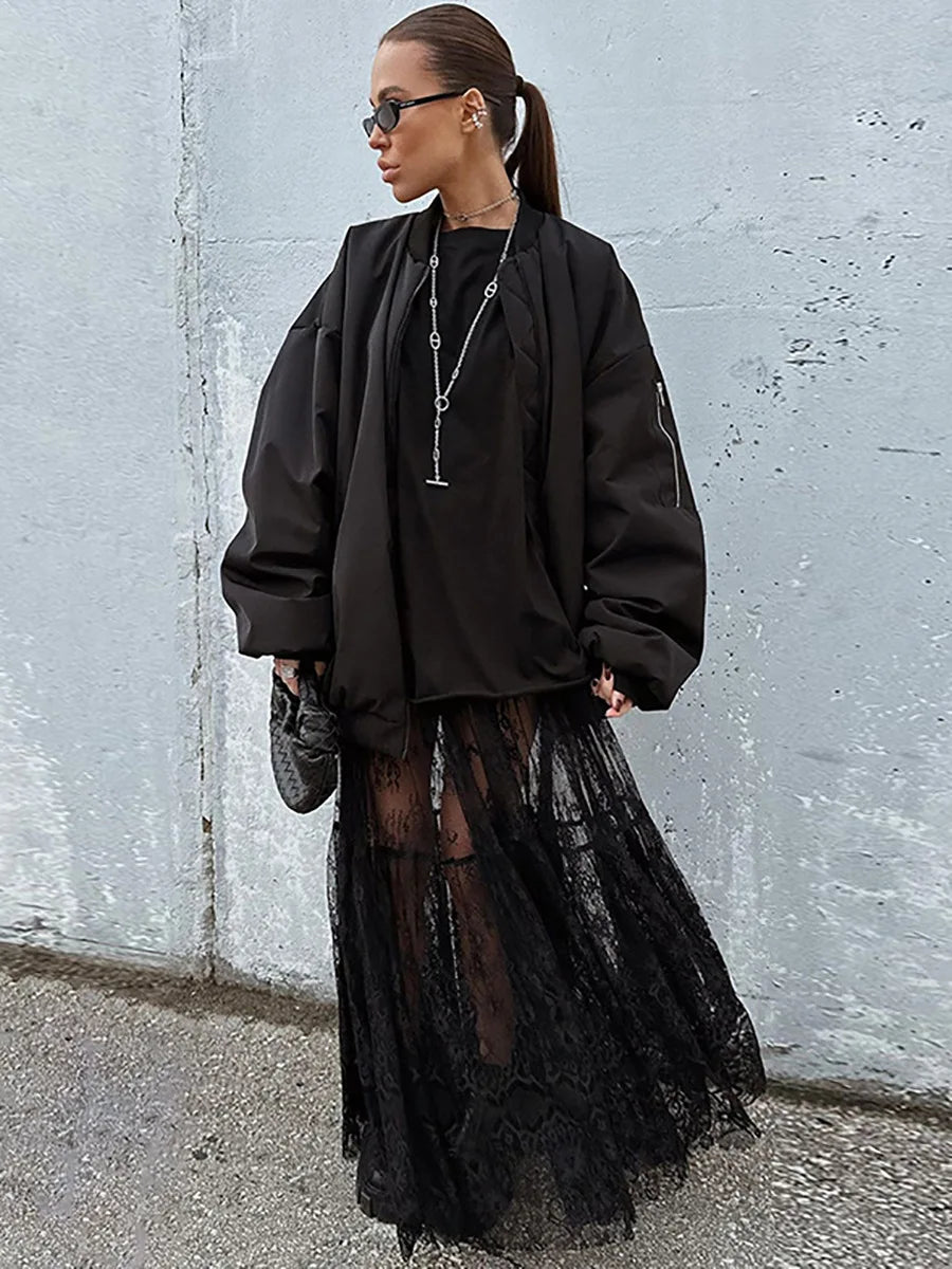LIZAKOSHT  -  Black Lace Long Skirt 2026 Summer Sexy Perspective Niche Temperament Skirt