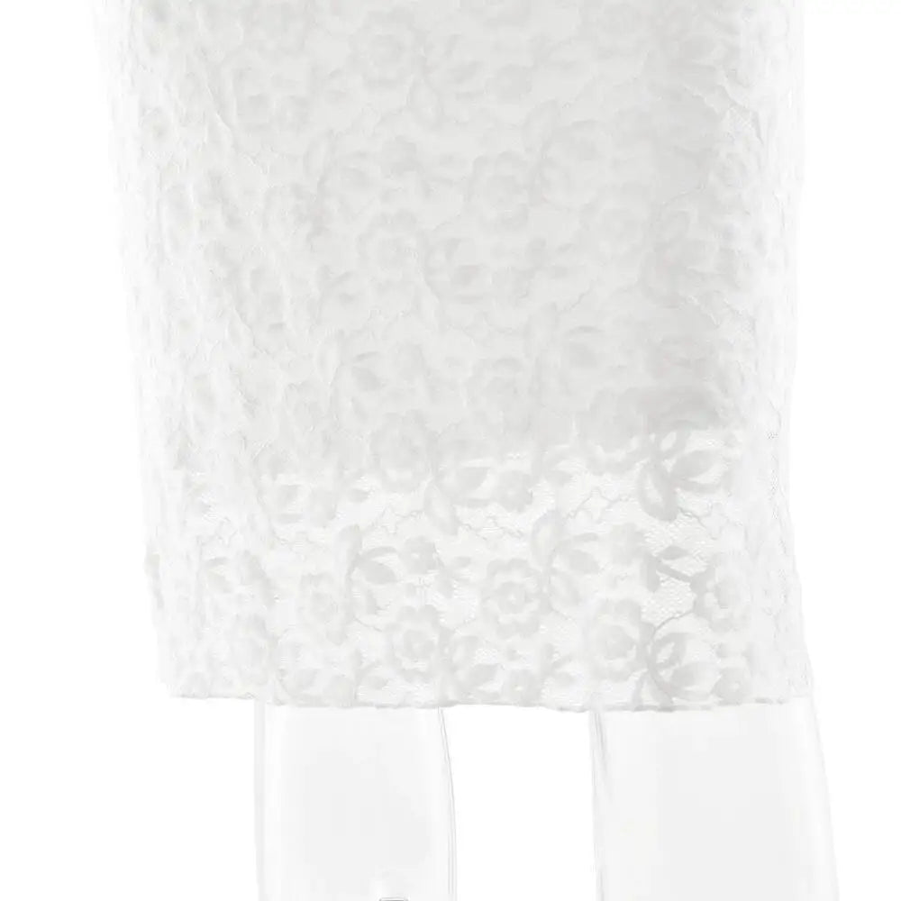 LIZAKOSHT  -  Sexy Deep V-neck Lace Women 3 Piece Sets White Long Sleeve See Through Dress Set Winter Slim Elegant Party Evening Dress