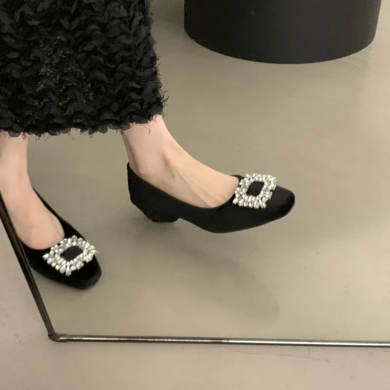 LIZAKOSHT  -   Designer Wedges Heel Crystal Women Mary Jane Shoes Concise Shallow Slip on Shoes Ladies Outdoor Elegant Dress Dancing Pumps