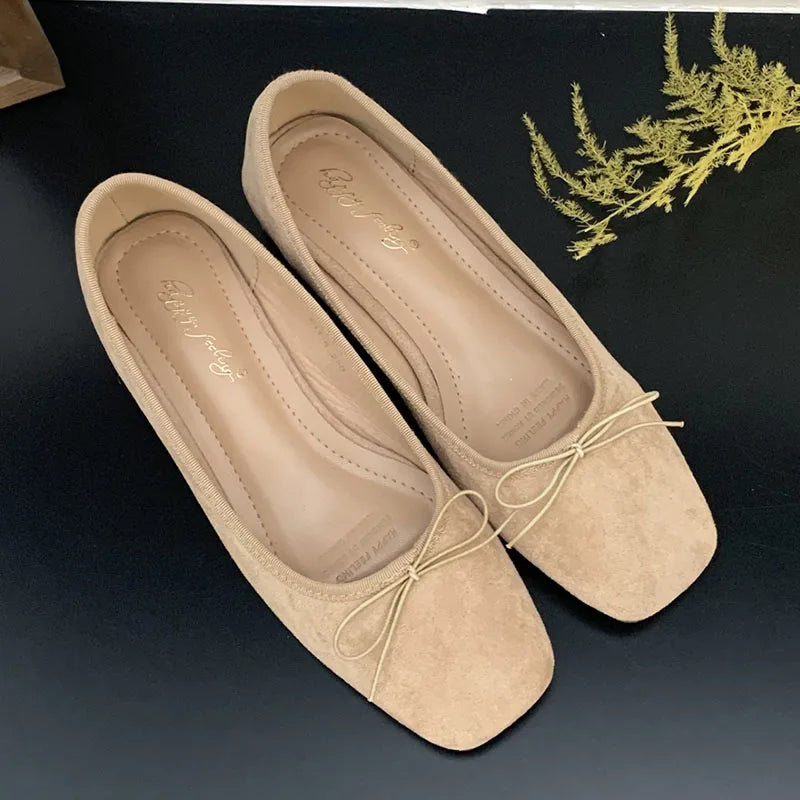 LIZAKOSHT  -  New Brand Women Flat Shoes Fashion Round Toe Shallow Slip On Ladies Ballerinas Shoes Casual Square Low Heel Ballet Shoes New