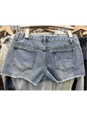 LIZAKOSHT  -  Casual Women Fashion Blue Washed Worn-out Ragged Denim Shorts Summer Vintage Solid Color Female Bottoms Mujer