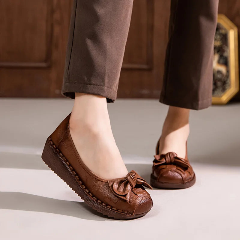 LIZAKOSHT  -  New Autumn Retro Mom Flats Floral Loafers Leather Ballet Flats Woman Non Slip Moccasins Ethnic Style Women's For Shoes