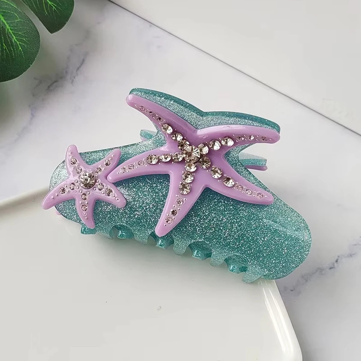 LIZAKOSHT  -  1pc Large Diamond Set Starfish Hair Clip，Summer Beach Starfish Hair Clip，Non Slip Acetate Power Hold Chin Hair Clip