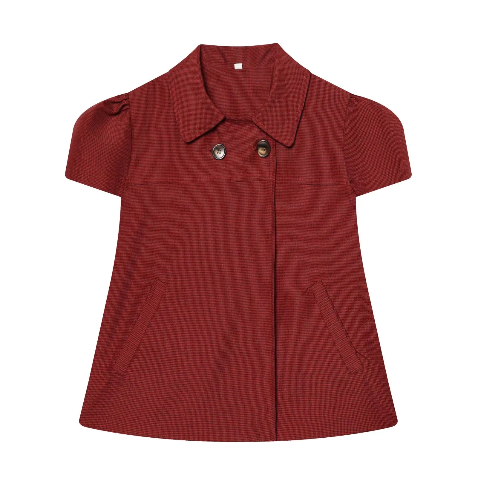 LIZAKOSHT  -  Spring New Women's American Retro Style Shirt Collar Puffy Short Sleeve Button Decorated Short Plaid Top Casual Fit Polyester