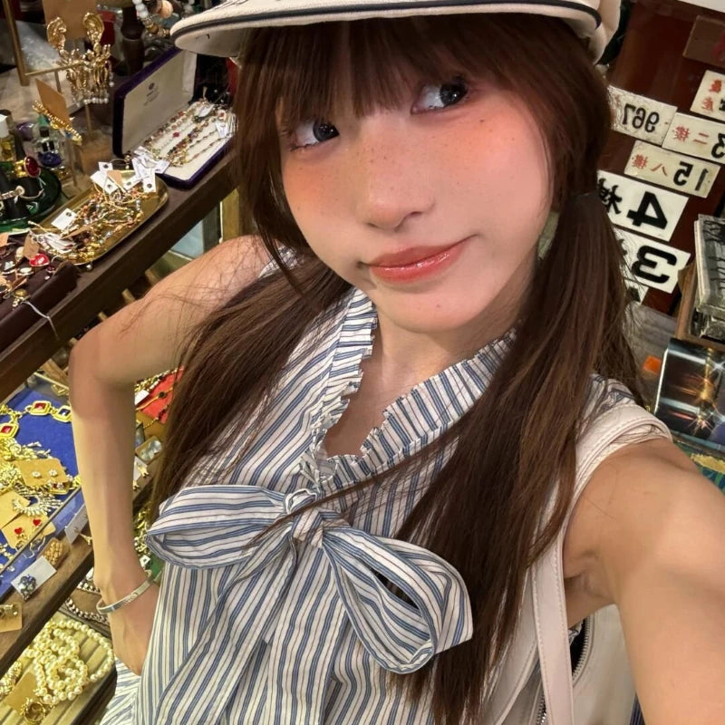LIZAKOSHT  -  Spice Girl Suit Women's Summer Design Sense Striped Sleeveless Shirt and Bud Skirt Two-piece Set