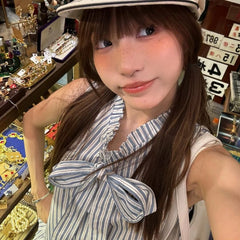 LIZAKOSHT  -  Spice Girl Suit Women's Summer Design Sense Striped Sleeveless Shirt and Bud Skirt Two-piece Set
