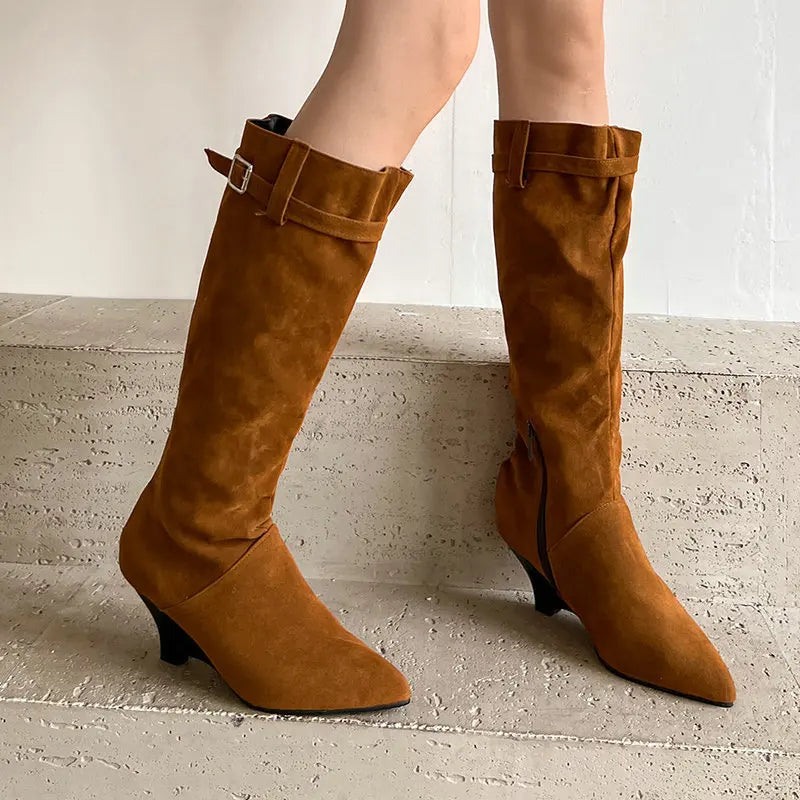 LIZAKOSHT  -  Elegant Woman Boots Pointe Shoes Sexy Thigh High Heels High Sexy Clogs Platform Zipper Pointy Rubber Over-the-Knee Ladies Stilet