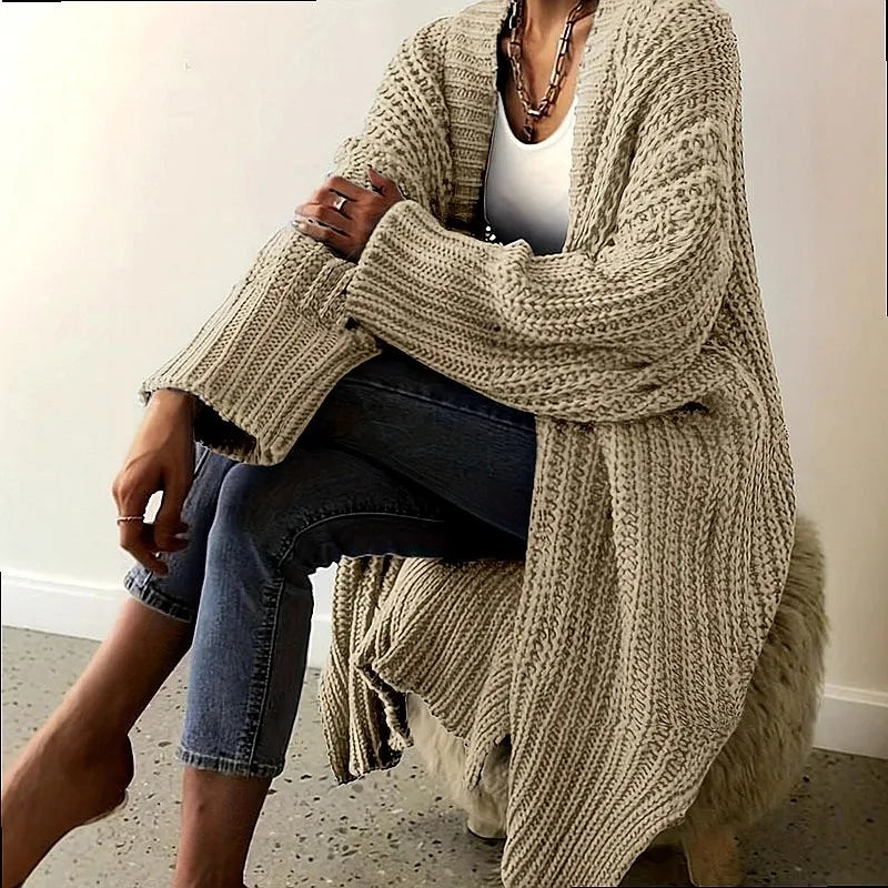 LIZAKOSHT  -  Women Knitted Cardigan Long Cardigans Solid Color Open Front Sweaters Outerwear Spring Summer