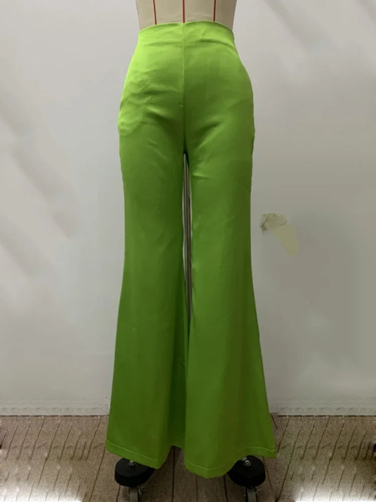 LIZAKOSHT  -  Traf Women's Pants High Waist Green Trousers New Spring Split-Joint Loose Wide Leg Pant Streetwear Casual Bottoms