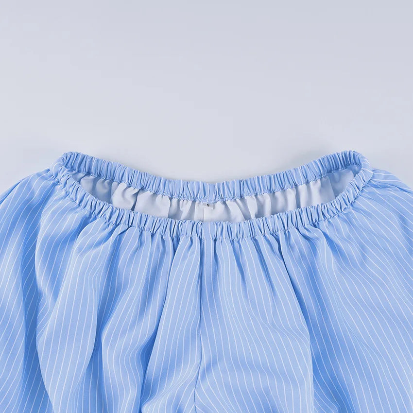 LIZAKOSHT  -  Summer Striped Shorts Y2K Woman Clothes Casual Fashion Elastic Waist Mini Shorts Streetwear Girls Blue Short Pants
