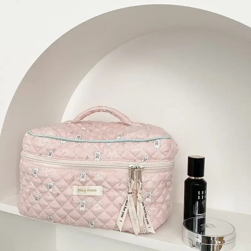 LIZAKOSHT  -  Women Zipper Cosmetic Organizer Handbag Portable Toiletry Case Cotton Makeup Bag