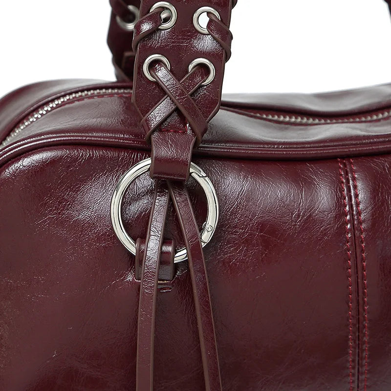 LIZAKOSHT  -  Vintage Rivet Braided Rope Handbag Women Large Capacity Motorcycle Style Bag Ladies Harajuku Hot Girl Tassel Y2k Crossbody Bags