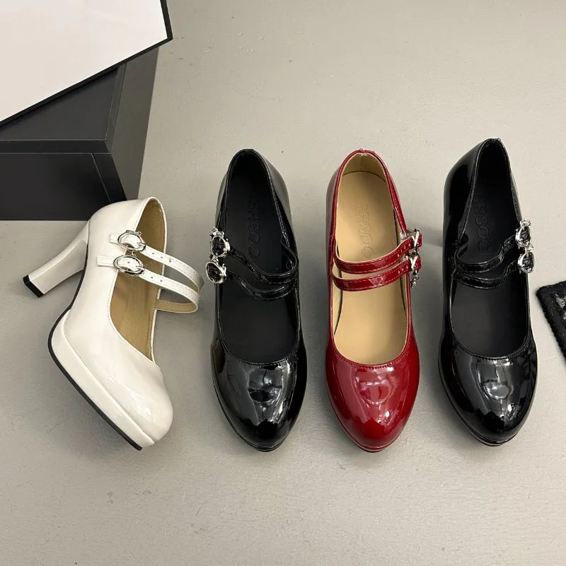 LIZAKOSHT  -  Designer Luxury Thick Heel Women Mary Jane Shoes Concise Shallow Belt Buckle Shoes Ladies Outdoor Elegant Dress Dancing Pumps