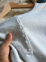 LIZAKOSHT  -  Six Buttons Knitted Long Sleeve T-shirts Autumn Scoop Neck Cotton Slim Tee Shirts Female Casual Simple All-match Woman's tee