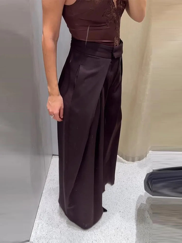 LIZAKOSHT  -  Women's Pants Woman Clothing Wide-Leg Trousers Y2k Pants Tracksuit Female Pinstripe Pleated Fashion High-Waist Casual Bottoms