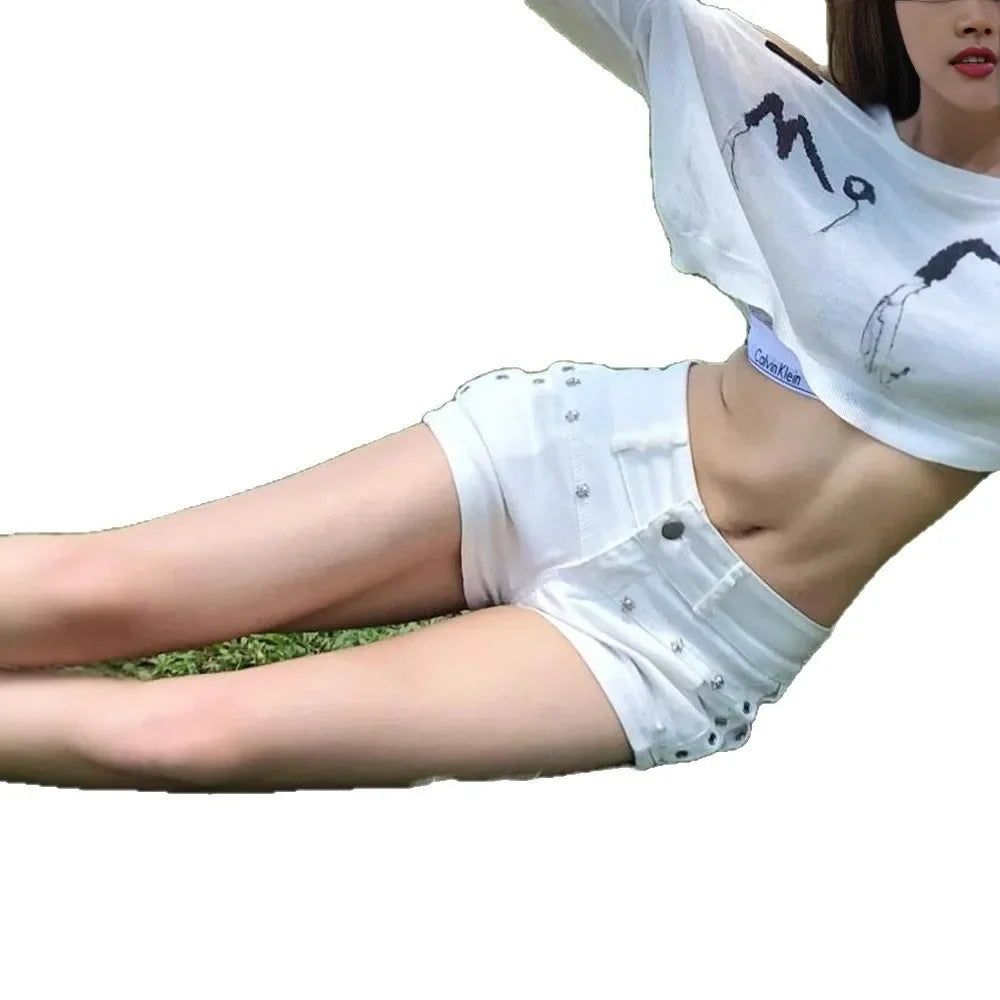 LIZAKOSHT  -  Sexy Low-Waist Denim Shorts Women's Cotton Blend Bootcut Shorts American High Street Style Y2K Bodycon Ultra-Shorts