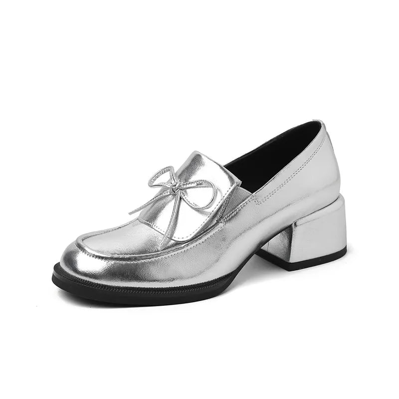 LIZAKOSHT  -  Fashion Pumps New High Quality Genuine Leather Shoes Loafers Butterfly Bow Round Head High Heels Women's Shoes Lolita