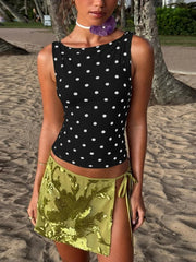 LIZAKOSHT  -  Casual Sexy Polka Dot Tank Tops For Women O-neck Sleeveless Slim Corset T-shirt Streetwear Y2K Girls Clothes Cropped Top