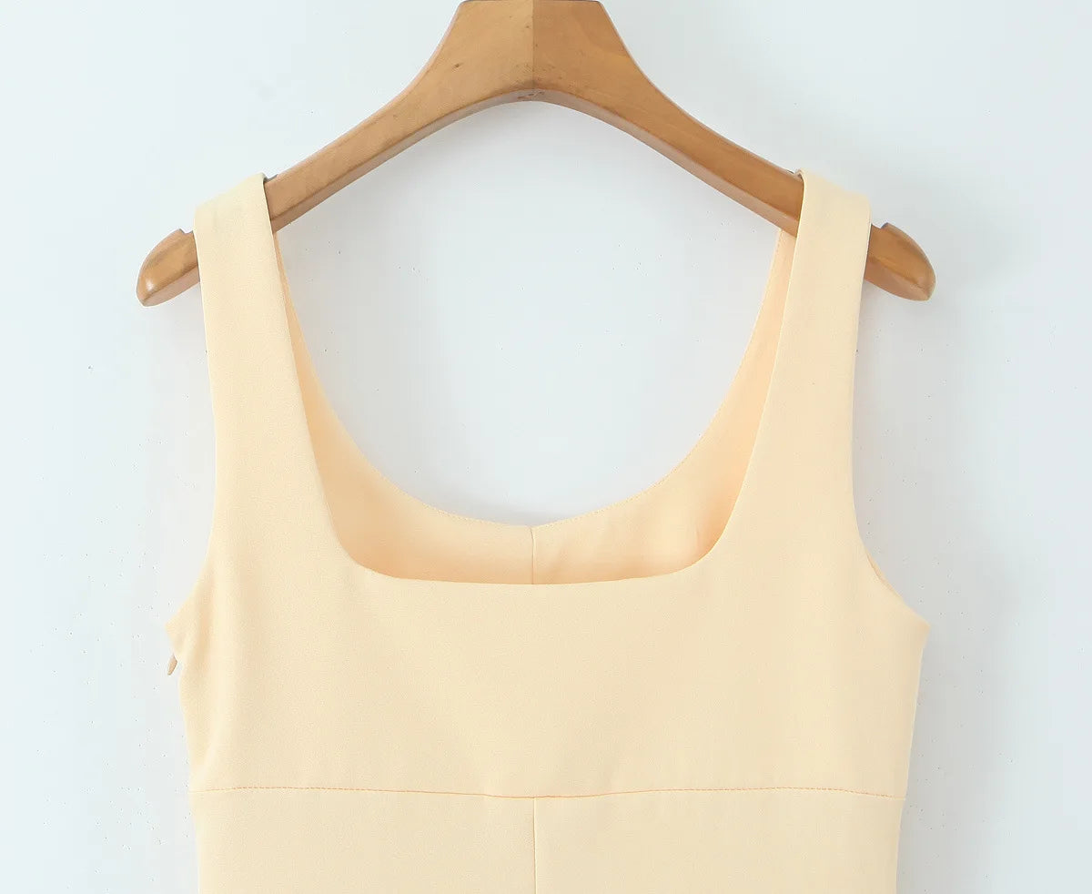 LIZAKOSHT  -  Women Yellow Sexy Elegant Tank Dress O Neck Low Waist A-line Summer Party Dresses Chic Lady Vacation Robe