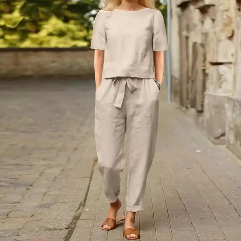 LIZAKOSHT  -  Casual Elegant Ladies 2 Piece Sets Fashion Spring Cotton Linen Women's Tracksuit Suit Long Sleeve Top Loose Pants Set Female