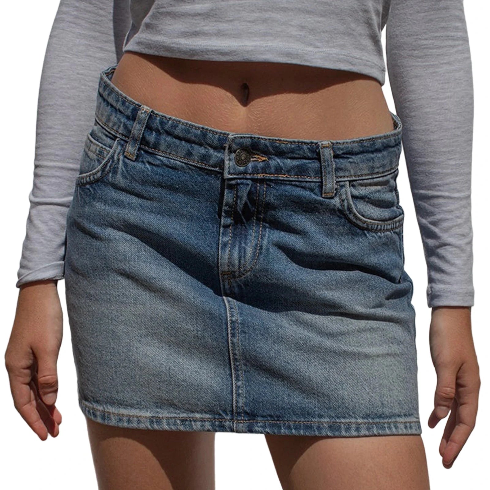 LIZAKOSHT  -  Women Coquette Low Rise Denim Mini Skirt Preppy Cute Y2K Short Jean Skirts 90s Vintage Grunge Slim Fit Pencil Skirt with Pockets