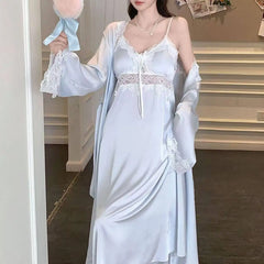 LIZAKOSHT  -  Elegant Women Suspender Nightgown Set with Thin Cardigan Soft Solid Color Homewear French Style Casual Daily Loungewear