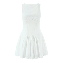 LIZAKOSHT  -  Summer Vintage clothes button up V neck Dress Women white lace Mini Dresses for woman Sleeveless Dress Graduation red plaid