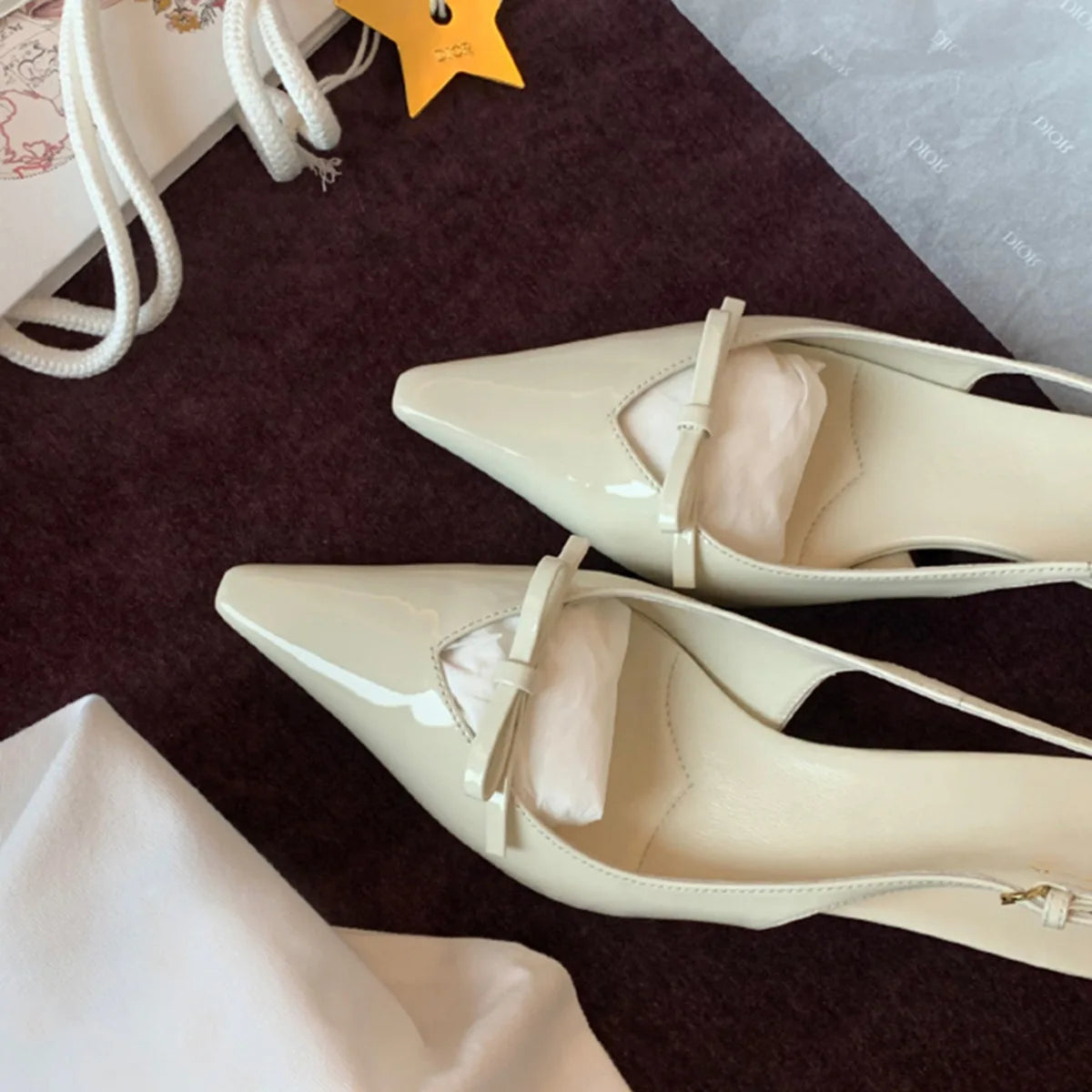 LIZAKOSHT  -   Women Nude Pink Leather Pointed Toe Thin Heel Sandals Summer Delicate Butterfly Knot Fairy Style Comfortable Wedding Dress Shoes
