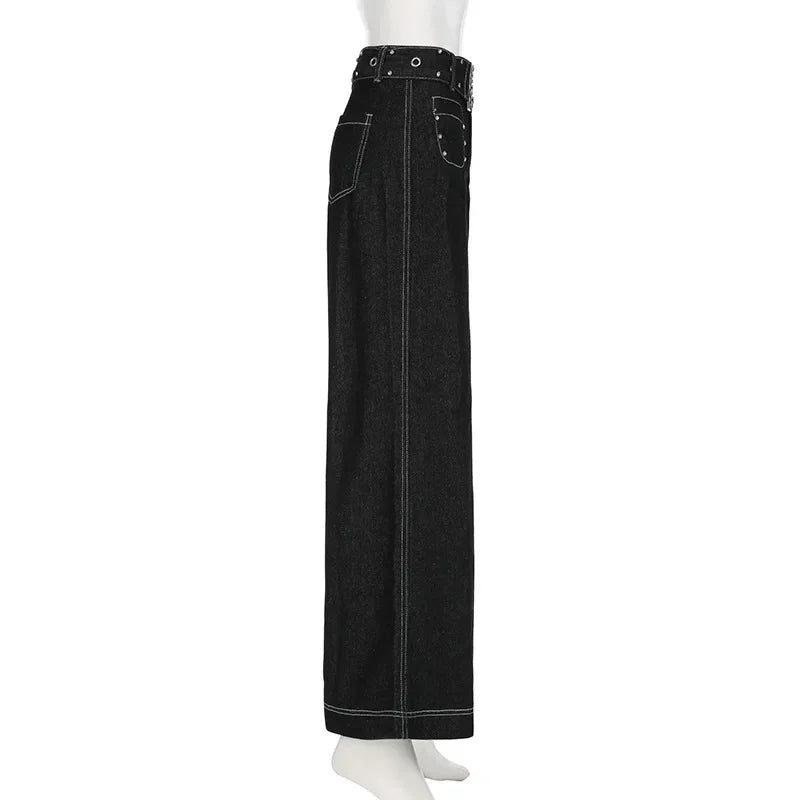 LIZAKOSHT  -  New Punk Gothic Denim Pants Women Y2K Vintage Streetwear Harajuku Y2k E-girl High Waist Wide Leg Pants Emo Alt Jeans Femme