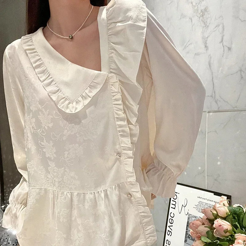 LIZAKOSHT  -  Thin Section Jacquard Women's Pajamas Sets Spring and Fall Senior Sense of Elegance Thin Section of Ice Silk Home Wear Sleepwear