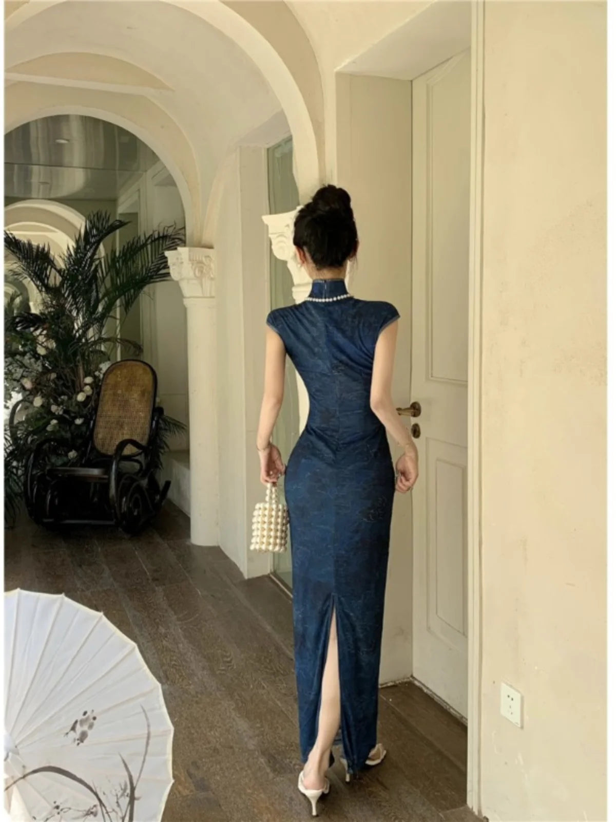 LIZAKOSHT  -  Retro Fashion Pearl Women's Skirt Slim Fit Printed High Quality Slimming  Dress Korean Style Stand Collar Wrap around