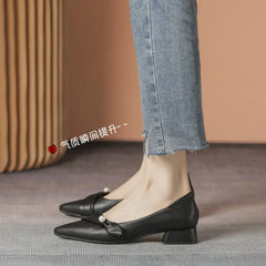 LIZAKOSHT  -  spring leather bow band flat shoes woman pointed toe pearl decoration slip on loafers two wears pleated ballet flats for women