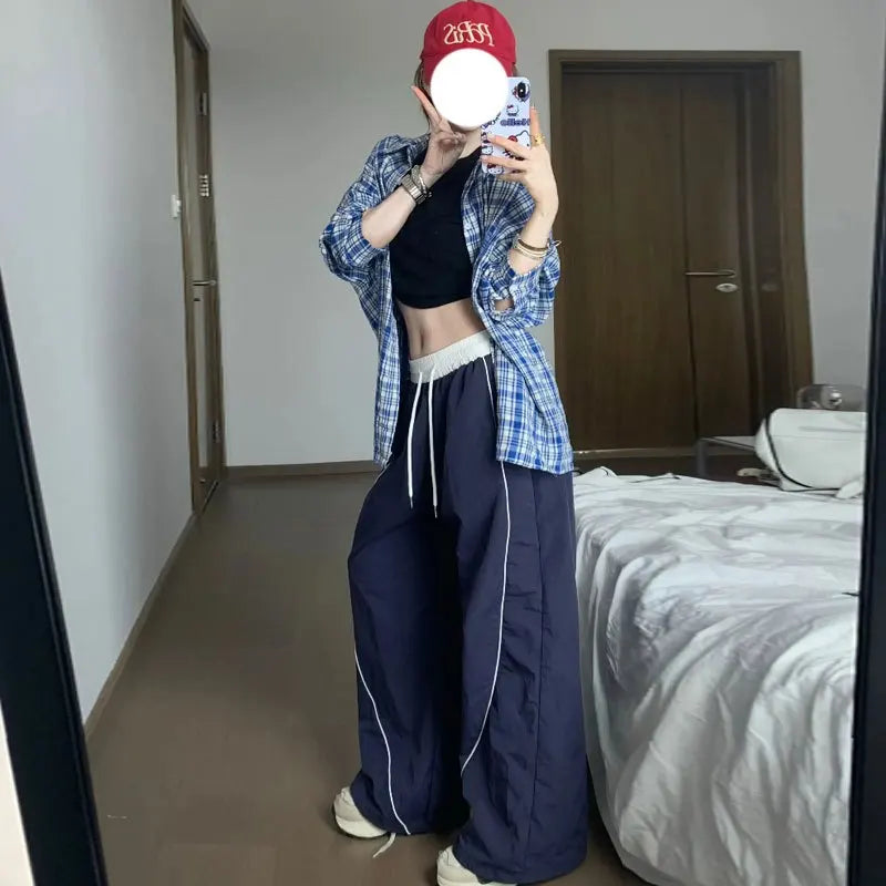 LIZAKOSHT  -  Y2K Striped Sweatpants Women Streetwear Oversized Baggy Joggers Harajuku Patchwork Wide Leg Pants Summer Korean Trousers