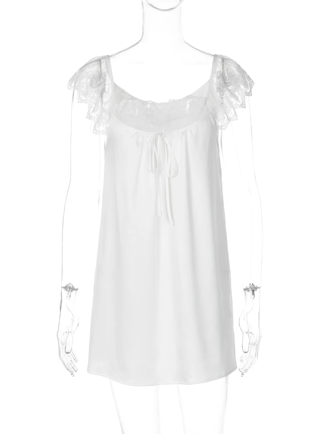 LIZAKOSHT  -  Fashion Casual Lace Patchwork Short Dresses Y2K Streetwear Summer Women Sleeveless Short Mini Vacation Dress White Black